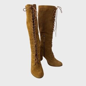 Matisse Duchess Suede Lace up Tall Over Knee Boot Women Brown 9 Bohemian Winter